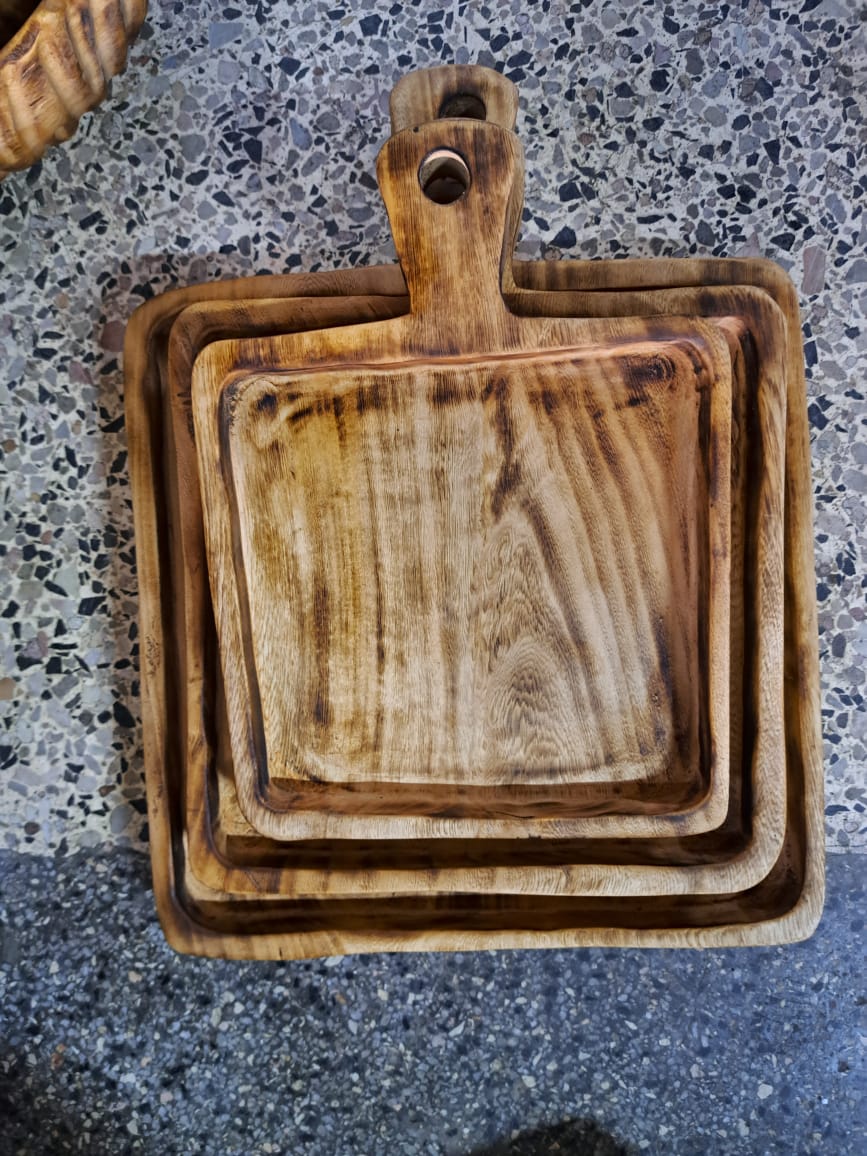 3 SET WOODEN PLATTER WITH HANDLE